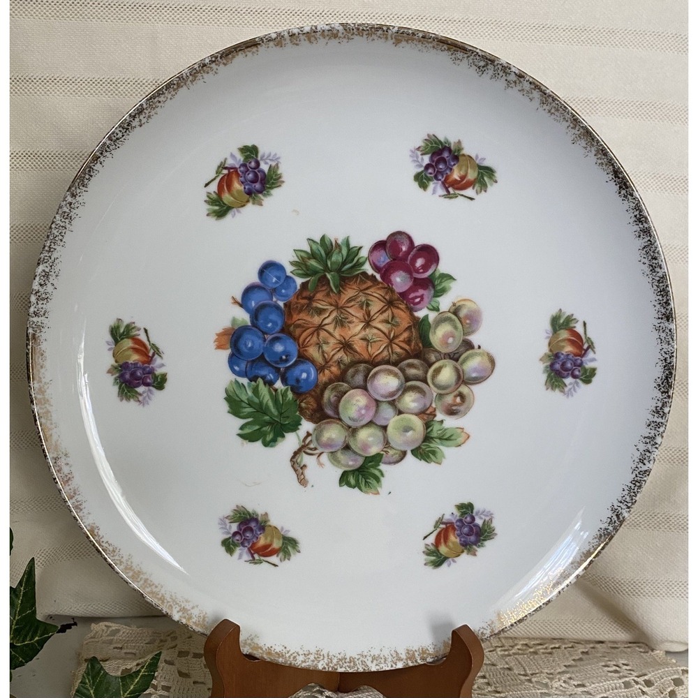Vintage Ucagco Decirative Plate Fruit Motif Platter W/ Gold Accent 10.25" Japan